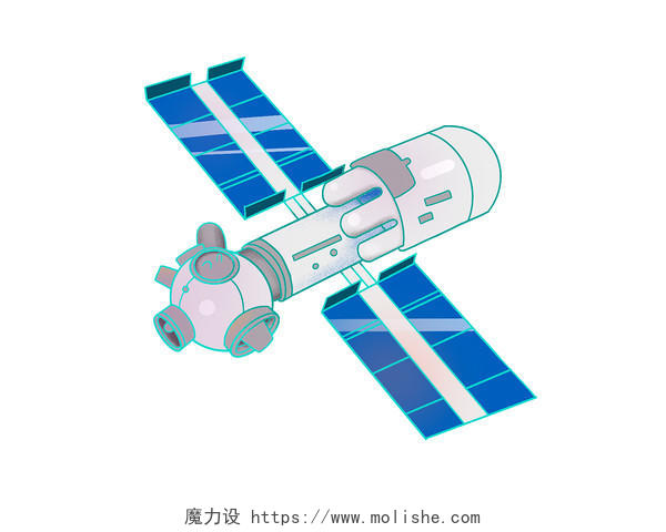蓝色手绘卡通太空卫星元素PNG素材